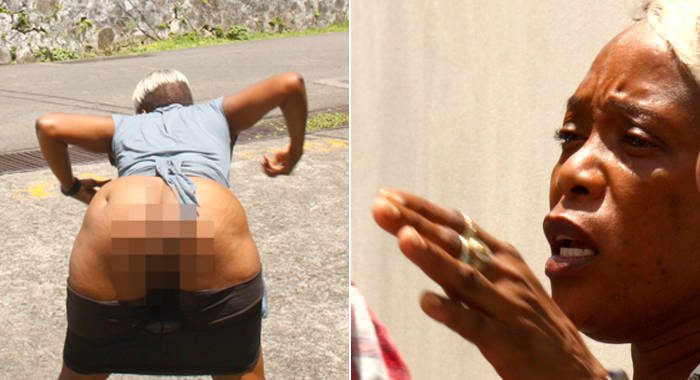 A woman exposes herself as IWN attempted to photograph her outside the Serious Offences out on Thursday.