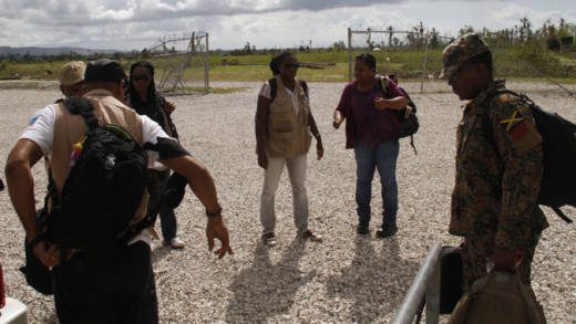 Members of the CDEMA team arrived at the EOC in Les Cayes, Haiti for Monday's multi-sectoral meeting. (Photo: CMC/IWN)