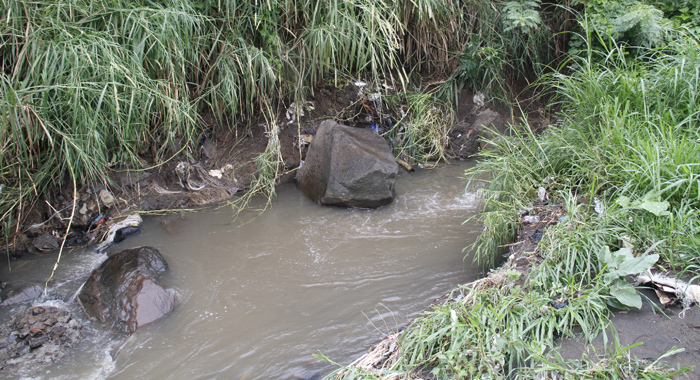 This boulder into the stream is said to channel water onto the property where Baptiste and her family live. (IWN photo)