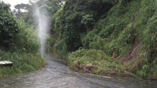 A landslides and a resulting broken pipe in La Croix in 2016. (IWN photo)