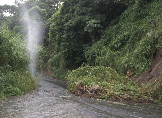 A landslides and a resulting broken pipe in La Croix in 2016. (IWN photo)