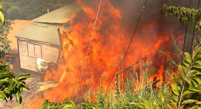 The fire destroyed two wooden house at Long Wall, Kingstown.