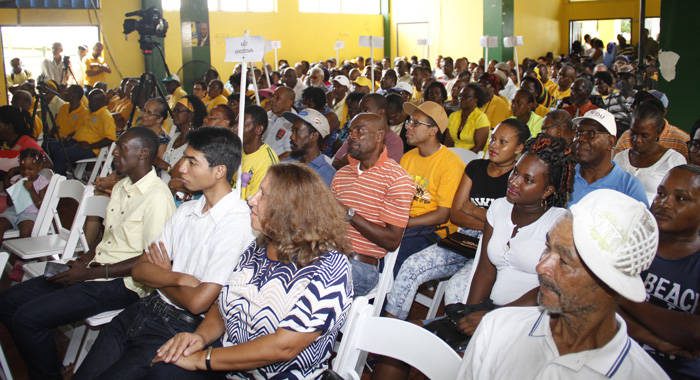 A section of the crowd at the NDP's extraordinary convention in Kingstown on Sunday. (IWN photo)