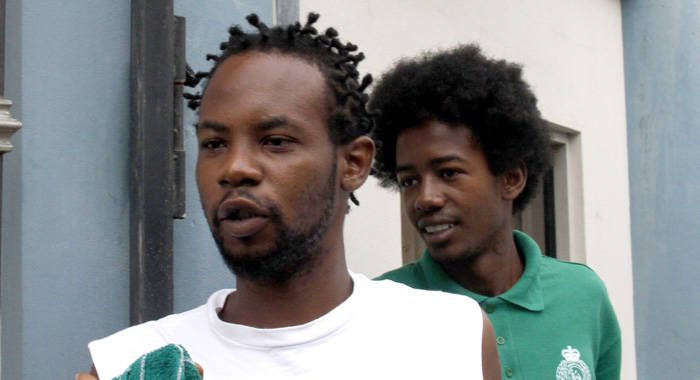The accused men, Nigel Byron, left, and Yosufu De Riggs arrive in court on Thursday. (IWN photo)