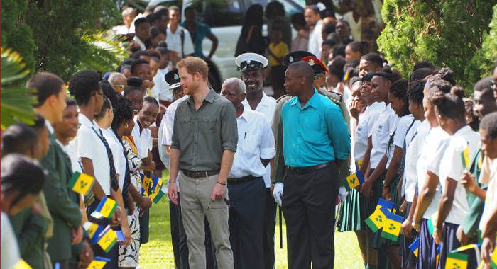 Prince Harry at the botanic gardens in Kingstown. (Photo: Ovid Burke/IWN)