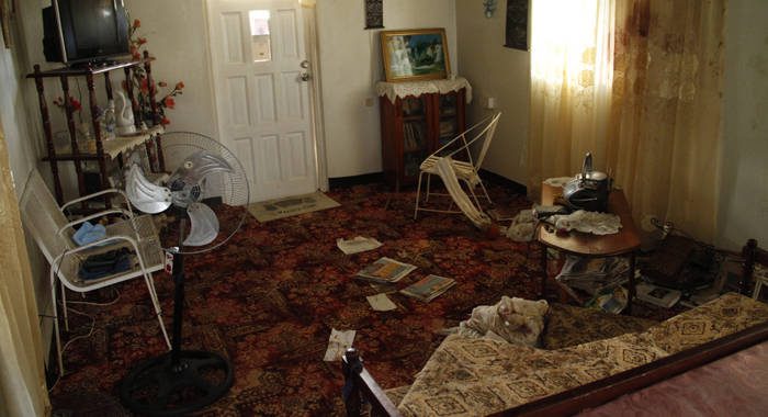 Pamela Willims' blood-stained living room after her murder in her house Sunday night.