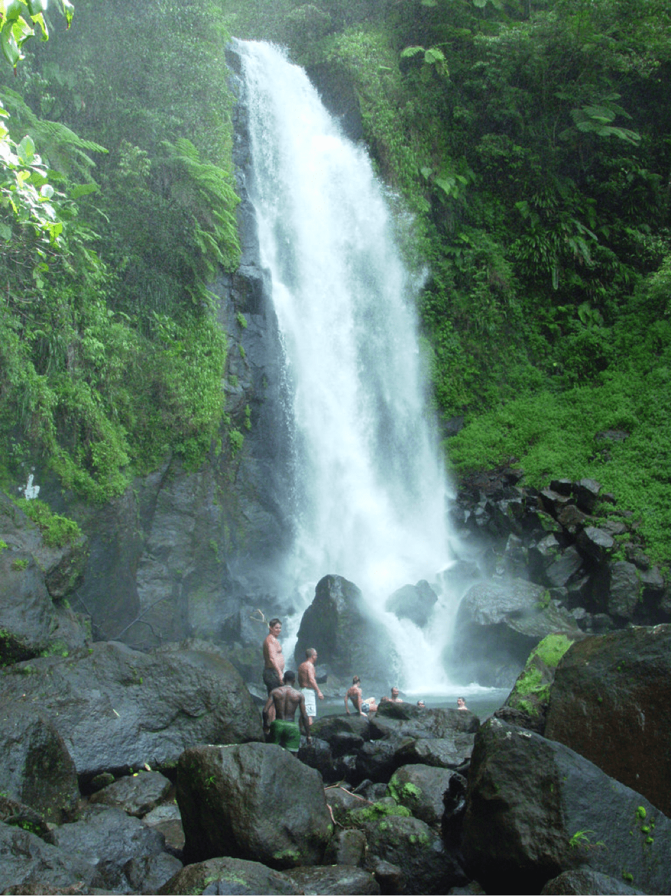 A thundering Dominica waterfall and swimming pool.