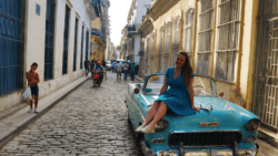 A charming Havana alleyway and vintage 1950s Chevrolet, a legacy of the embargo.