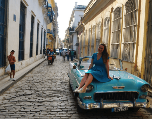 A charming Havana alleyway and vintage 1950s Chevrolet, a legacy of the embargo.