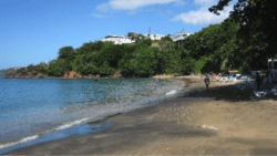 The mixed sand beach (coral and volcanic rock) at Villa, SVI.