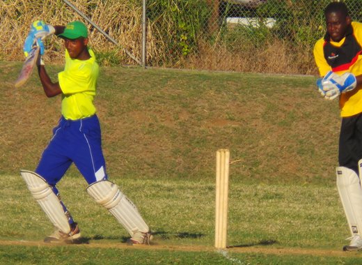 Victors 1 opener Atticus Browne caresses the ball through the covers.