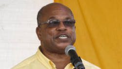 Dr. Linton Lewis, speaking at the New Democratic Party's convention on Feb. 12, 2017. (iWN photo)