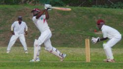 Victors 1's Miles Bascombe in a vain attempt to hit his way out of trouble.