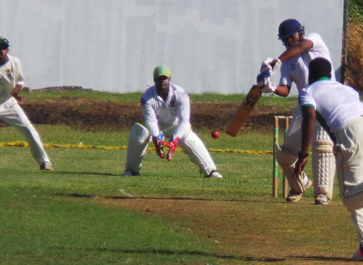 Victors 1 pacer Ray Jordan (7/51) bowls to Police 2 Danson Andrews (49