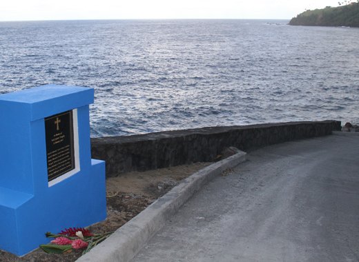 The seven students died when a minivan crashed into the sea at Rock Gutter, where this monument was erected in their memory in March 2017. (iWN photo)