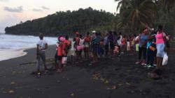 Onlookers after the drowning in Mt Young on Thursday.