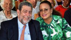 Prime Minister Dr. Ralph Gonsalves, left, and his wife, Eloise, at the opening of Argyle International Airport on Feb. 13. (Photo: Lance Neverson/Facebook)