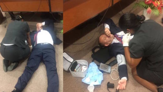 The Moroccan diplomat is assisted after the incident.