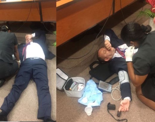 The Moroccan diplomat is assisted after the incident.