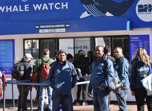 Winston Hazlewood, Kirk Grant and Anthony Hazell ready to go whale watching in Boston on April 10, 2017. (Photo: Fundación Cethus)