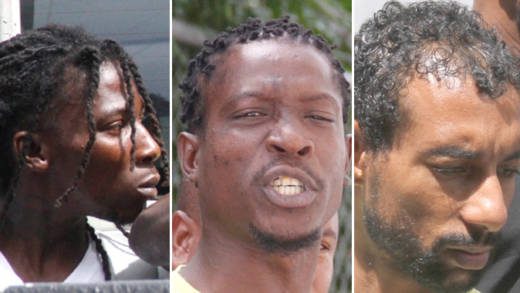 The accused, from left: Kendene Douglas, Schemel Dunbar, and Richard Francis. (iWN photos)