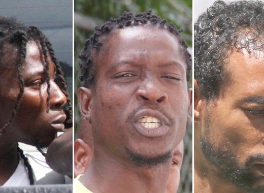 The accused, from left: Kendene Douglas, Schemel Dunbar, and Richard Francis. (iWN photos)