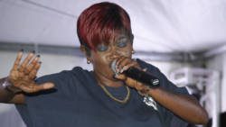 Lornette "Fya Empress" Nedd performs at the launch of St. Georges Carnival on Saturday. (iWN photo)