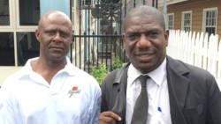 Augustus Glasgow, left, and his lawyer, Israel Bruce, after he was freed on Friday. (iWN photo)