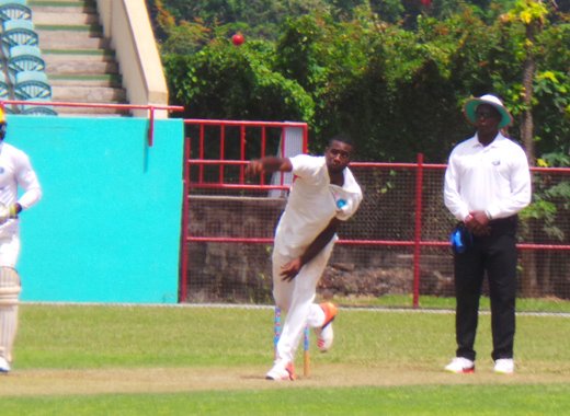 Police 2 captain Kenneth Dember (4/99) during his marathon 25-over spell.