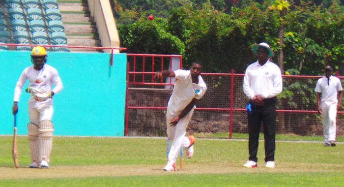Police 2 captain Kenneth Dember (4/99) during his marathon 25-over spell.