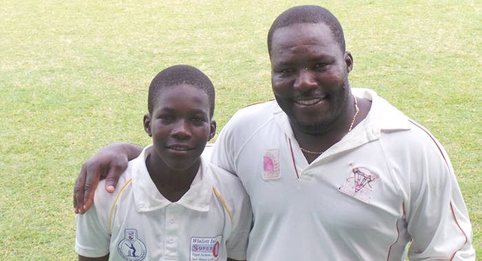 Veteran legspinner, Orlanzo Jackson, who picked up 8/32, and his son, Randy. (File photo)