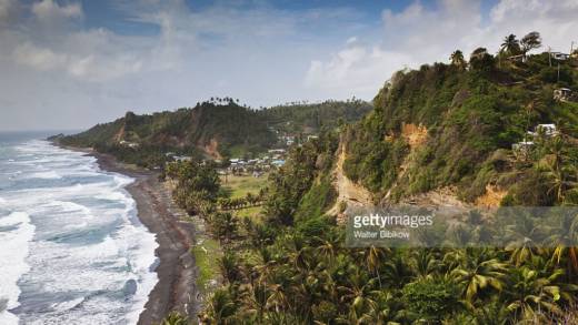 The scenic windward coast of St. Vincent Island.