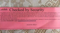 One of two tags that the passenger found in her luggage.