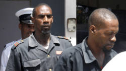 Dexter Stowe, left, and  McArthur Leach leave the Kingstown Magistrate's Court on Friday after being found guilty of cocaine possession. (iWN photo)