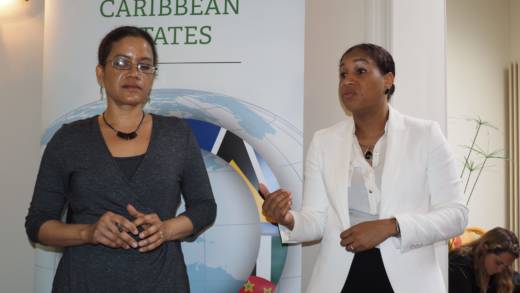 Sharlene Shillingford-McKlmon, right, chargé d'affaires; and Juliet Sutherland, second secretary, OECS Embassy to Belgium and Mission to the EU. (Photo: Ovid Burke/iWN)
