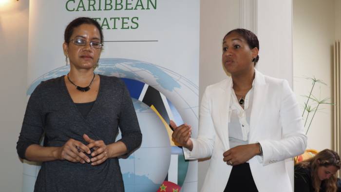 Sharlene Shillingford-McKlmon, right, chargé d'affaires; and Juliet Sutherland, second secretary, OECS Embassy to Belgium and Mission to the EU. (Photo: Ovid Burke/iWN)