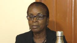 Paulette Williams, general secretary of the Teachers' Union speaking at Tuesday's press conference. (iWN photo)