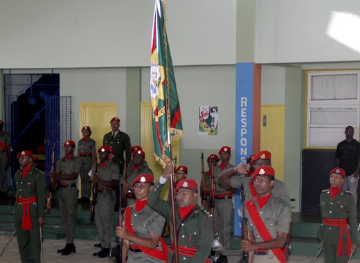 The SVG Cadet Force Regimental Colours on parade after their consecration on July 23. (iWN photo)