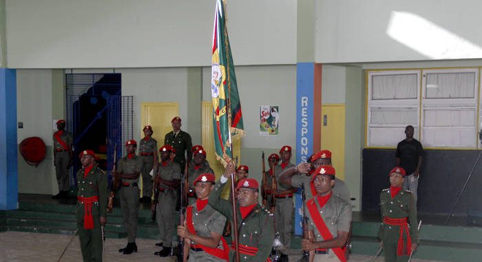 The SVG Cadet Force Regimental Colours on parade after their consecration on July 23. (iWN photo)
