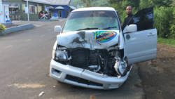The damage done to this vehicle, HT786, after it crashed into a cattle in Cane Grove Tuesday night. (iWN photo)