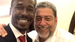 Prime Minister Dr. Ralph Gonsalves, left, and Deron Grant during a visit to Qatar earlier this year. (Photo: Facebook)