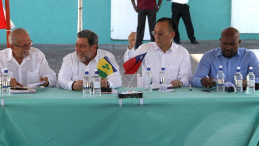 From left: Minister of Transportation, Sen. Julian Francis, PRime Minister Dr. Ralph GOnsalves, Taiwan's Vice-Minister of Foreign Affair, Der-li Liu, and SVG Minister of Agriculture, Saboto Caesar. (iWN photo)