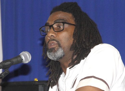 Dr. Tennyson Joseph delivers the lecture in Kingstown on Thursday. (iWN photo)