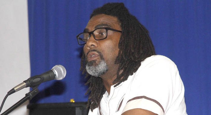 Dr. Tennyson Joseph delivers the lecture in Kingstown on Thursday. (iWN photo)