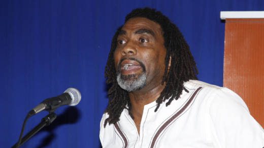 Dr. Tennyson Joseph delivers his lecture in Kingstown Thursday night. (iWN photo)