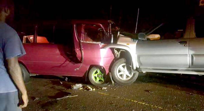 The vehicles after the head-on collision.