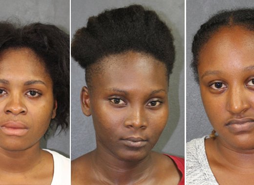 The accused in police photos taken after their arrest in September 2o17. From left: Twanecia Ollivierre, Taylor Mofford, and Alana Hudson.