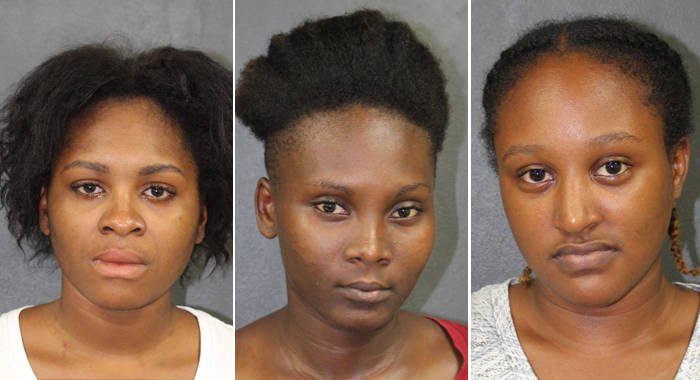 The accused in police photos taken after their arrest in September 2o17. From left: Twanecia Ollivierre, Taylor Mofford, and Alana Hudson.