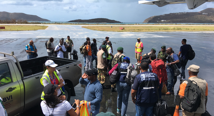 The CDEMA team arrive in Tortola on Sunday CMC Photo