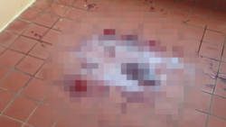 Blood inside the patio of the house after the shooting.
